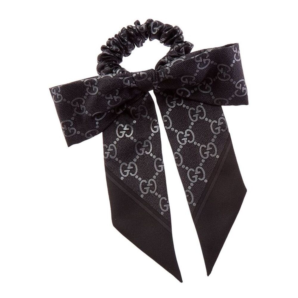 Gucci Gg Logo Silk Scrunchie, Black
